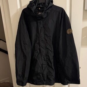 Timberland Black Hooded Raincoat with Sleeve Logo Patch
